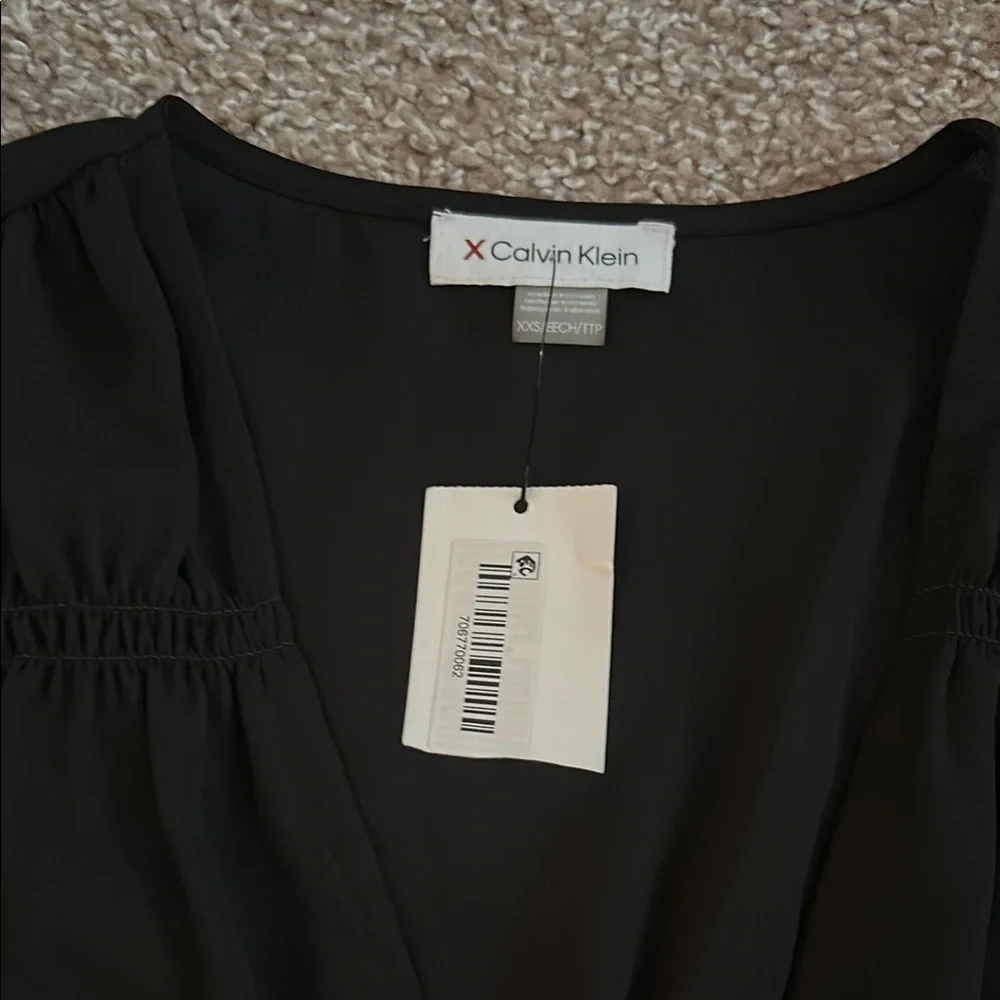 Calvin Klein Black Ruched Peplum Blouse - Picture 5 of 7